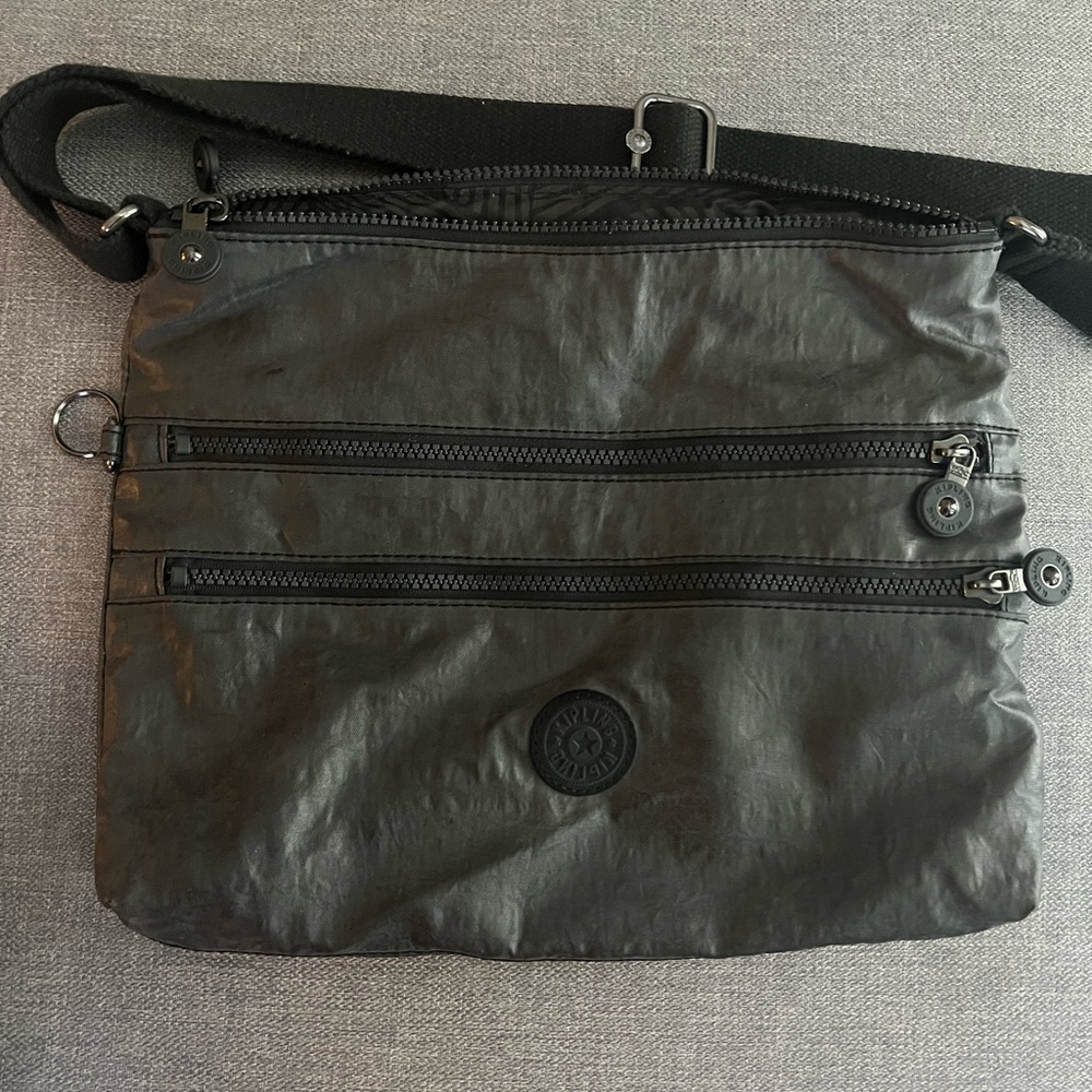 Kipling Black Metallic Crossbody Bag with Multiple Compartments